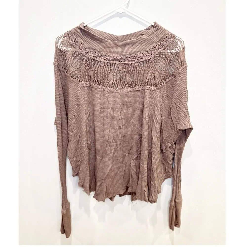 Free people spring valley long sleeve top brown tan